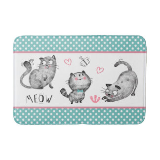 Alfombrilla De Baño Gatos, mariposas, corazones, puntos de polka