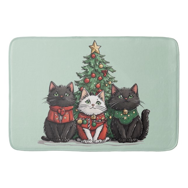 Alfombrilla De Baño Gatos Navideños Adorables (Anverso)