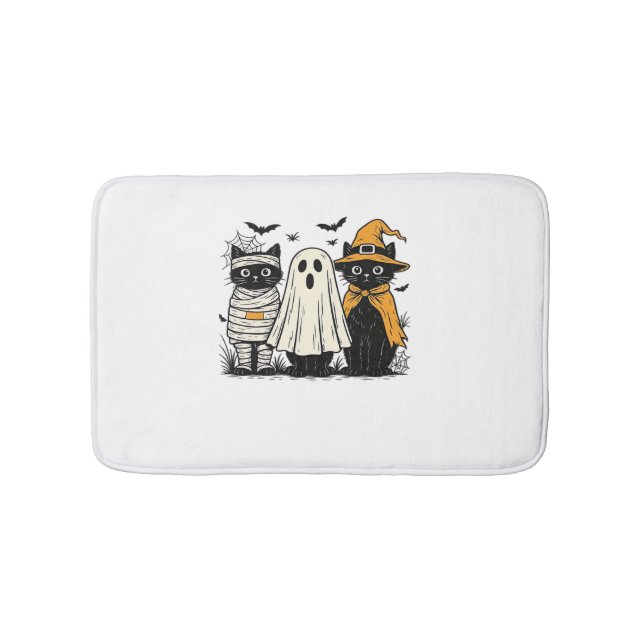 Alfombrilla De Baño Gatos negros en disfraces de Halloween - Fantasma, (Anverso)