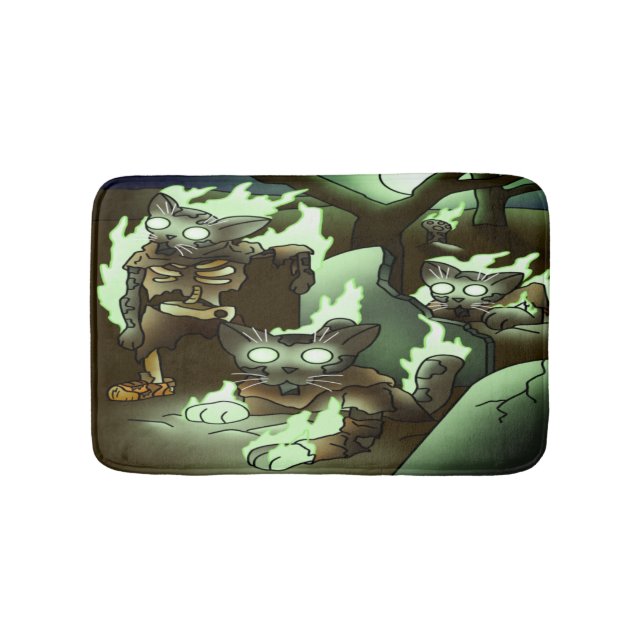 Alfombrilla De Baño Gatos Zombie de Halloween (Anverso)