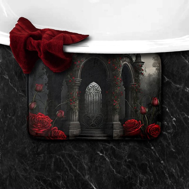 Alfombrilla De Baño Gazebo, cementerio gótico con rosas rojas en la no (Subido por el creador)
