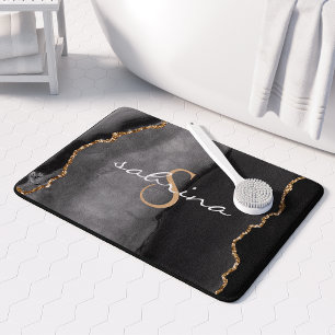 Alfombrilla De Baño Geodo de la agonía de oro negro monograma