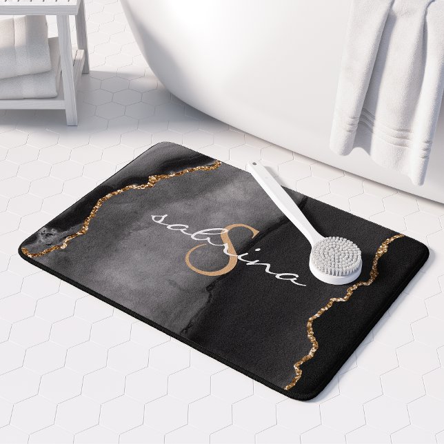 Alfombrilla De Baño Geodo de la agonía de oro negro monograma (Subido por el creador)