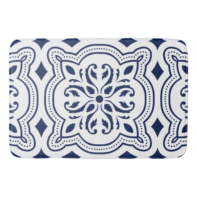 Alfombrilla De Baño Geometri marroquí decorativo azul audaz (Anverso)