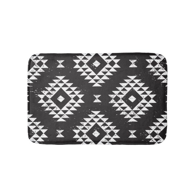 Alfombrilla De Baño Geométrica Navajo: Tribal Blanco Negro. (Anverso)