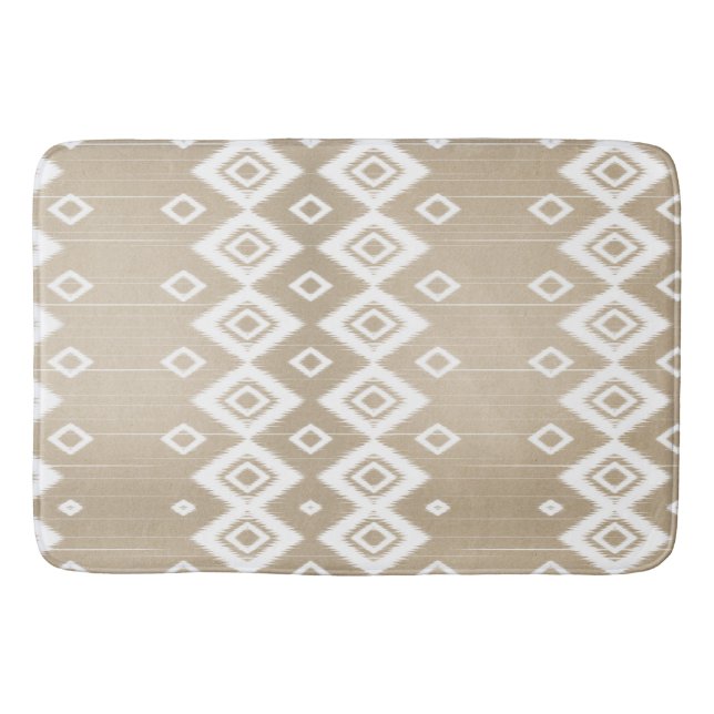 Alfombrilla De Baño Geométrico Blanco Tribal Beige Boho (Anverso)