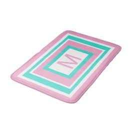 Alfombrilla De Baño Geométrico de Turquesa Rosa Monograma