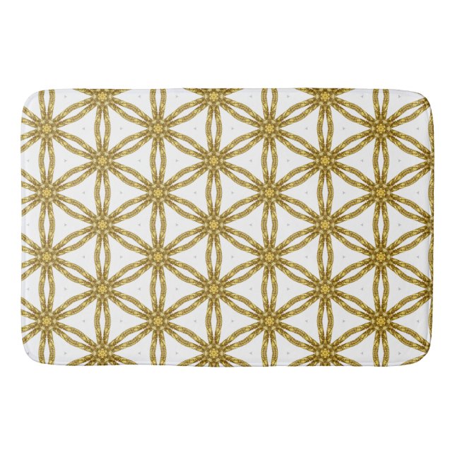 Alfombrilla De Baño Geométrico Monogramado Elegante Blanco y Oro (Anverso)
