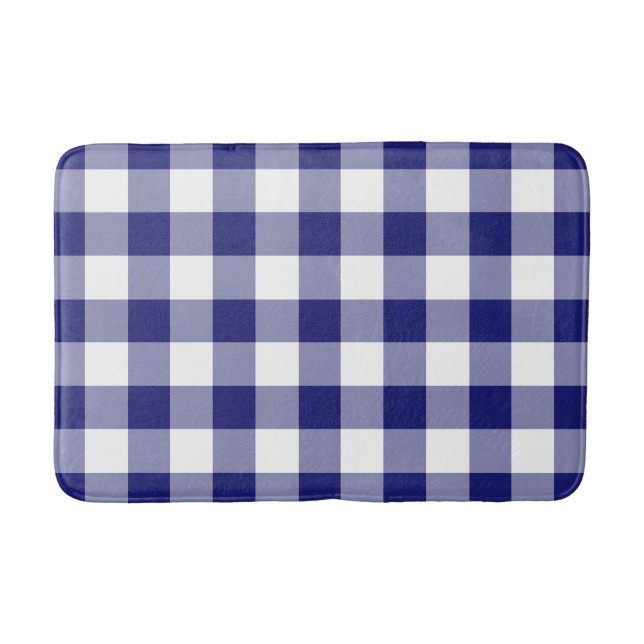 Alfombrilla De Baño Gingham Azul Moderno (Anverso)
