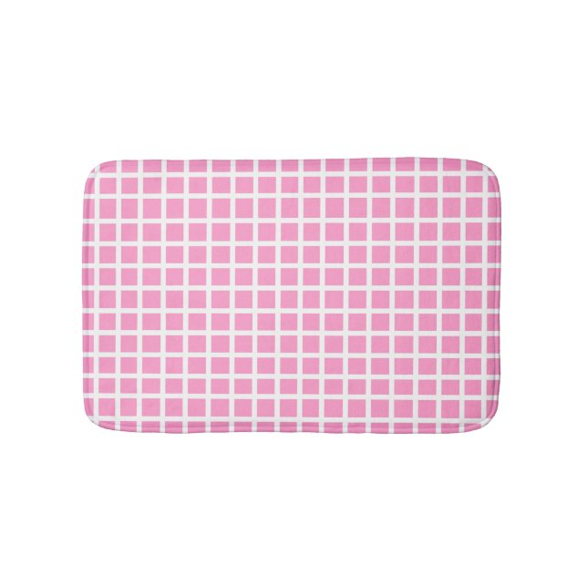 Alfombrilla De Baño Gingham Blanco Y Rosa De Pastel Moderno (Anverso)