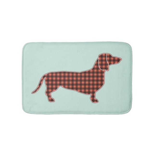 Alfombrilla De Baño Gingham Dachshund Negro y Beige Verde Menta (Anverso)