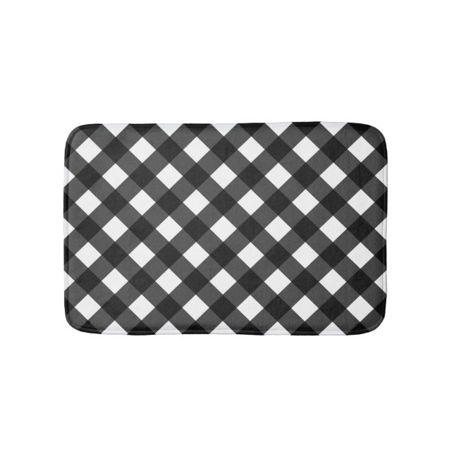 Alfombrilla De Baño Gingham en blanco y negro (Anverso)