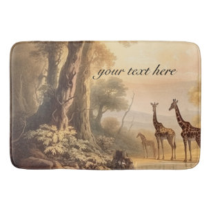 Alfombrilla De Baño Girafas botánicas vintage, personalizable