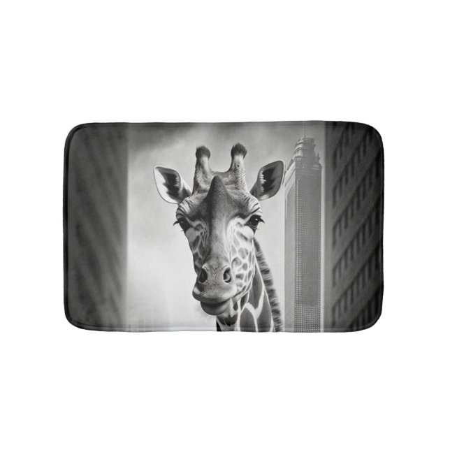 Alfombrilla De Baño Giraffe en un paisaje urbano (Anverso)