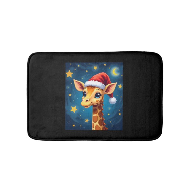 Alfombrilla De Baño Giraffe Santa Hat Starry Night Holiday L (Anverso)