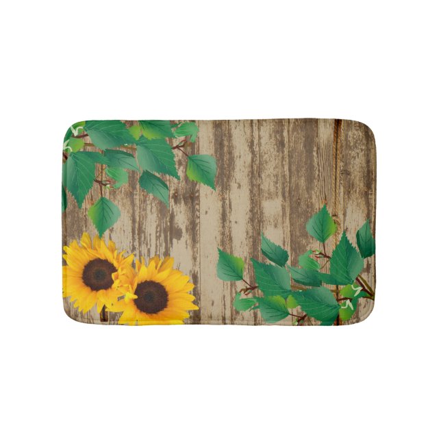 Alfombrilla De Baño Girasol de madera rústica (Anverso)