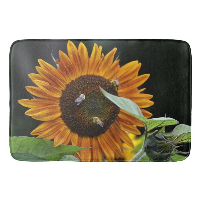 Alfombrilla De Baño Girasol dorado con abejas (Anverso)