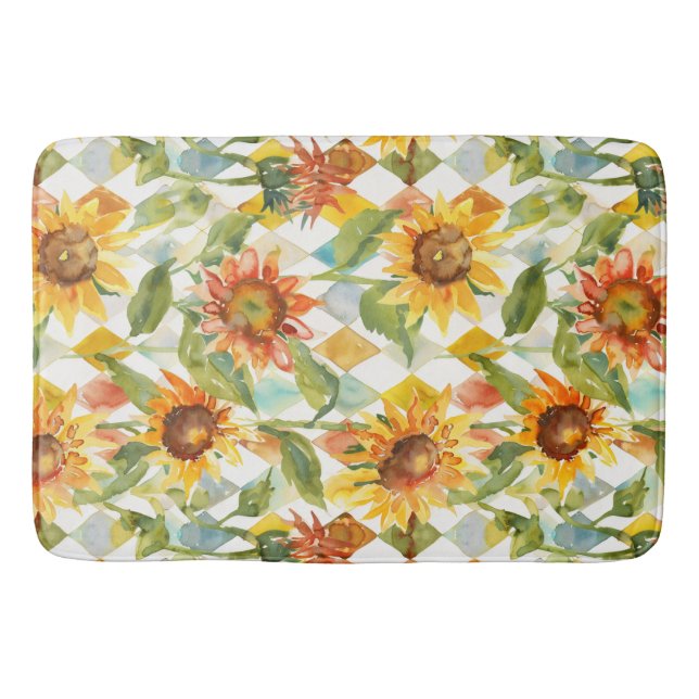 Alfombrilla De Baño Girasoles Acuarela floral (Anverso)