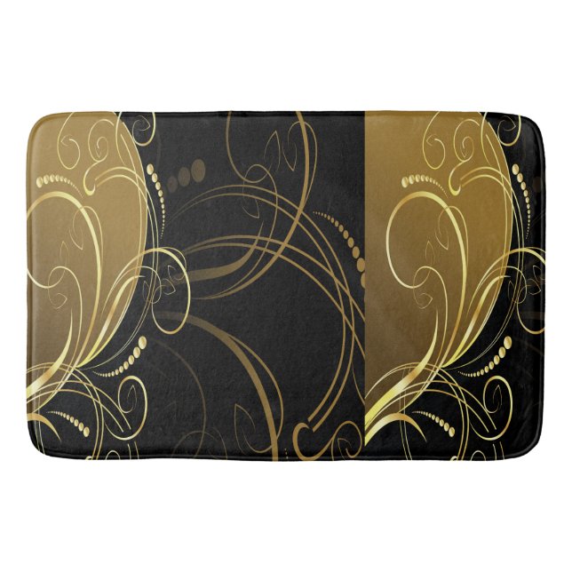 Alfombrilla De Baño giratoria dorada, floral, negra, moda, moderna, de (Anverso)