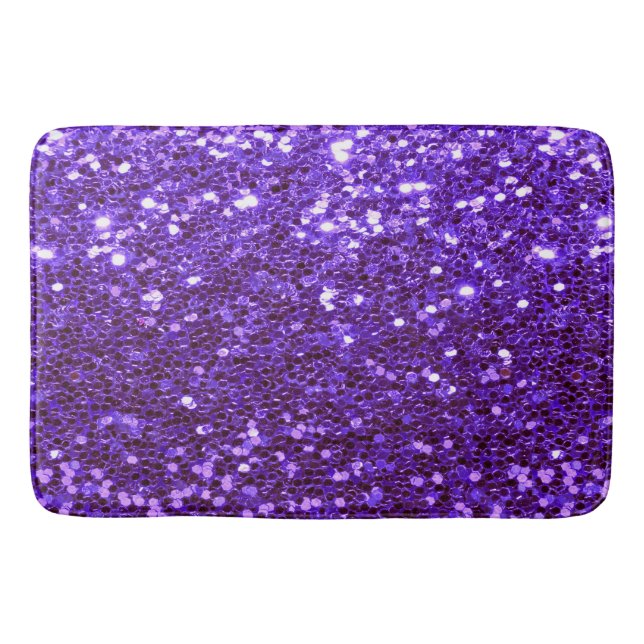 Alfombrilla De Baño Girly Purple Purpurina Bling Glam Modern (Anverso)