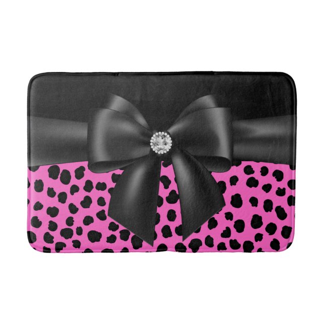 Alfombrilla De Baño Glam Black Bow-Pink Leopardo Print-Black (Anverso)