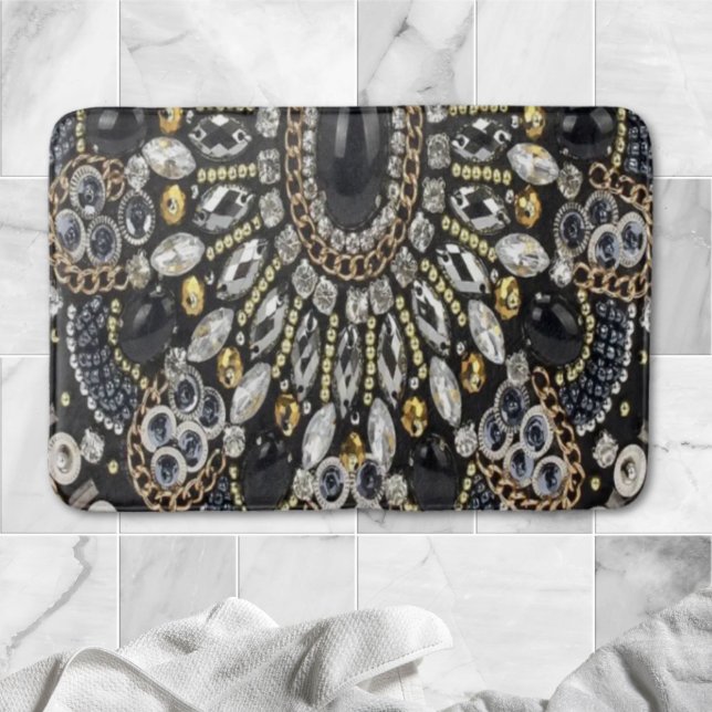Alfombrilla De Baño glam chispas arte deco negro diamante de imitación (art deco black and gold bohemian pattern bath mat)