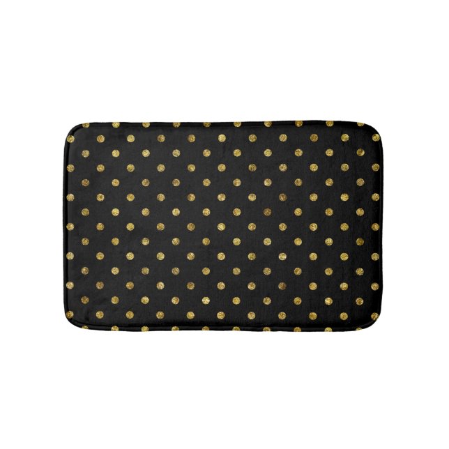 Alfombrilla De Baño Glam dorado de Moda y puntos negros (Anverso)