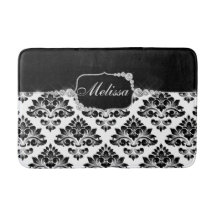 Glam Elegant Black Damask Diamonds Bath Mat