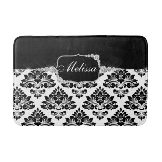 Alfombrilla De Baño Glam Elegant Black Damask Diamonds Bath Mat