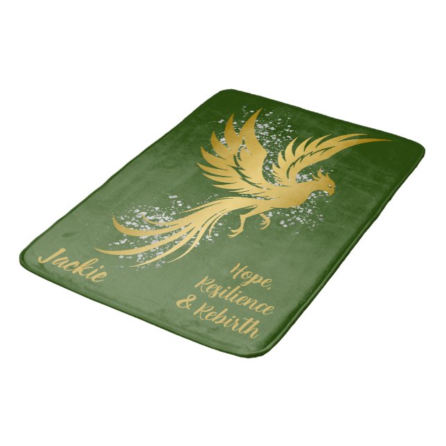 Alfombrilla De Baño Glam Gold Phoenix Silver Purpurina Monograma Verde (Angular)
