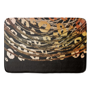 Alfombrilla De Baño Glam Negro Bronce Dorado Estampado Chita Leopardo