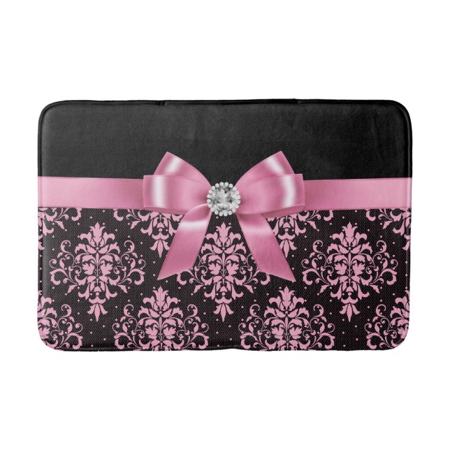 Alfombrilla De Baño Glam Pink Bow-Rosa Lace-Negro (Anverso)