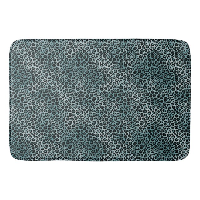 Alfombrilla De Baño Glam Turquoise Verde azulado Leopardo azul Print O (Anverso)