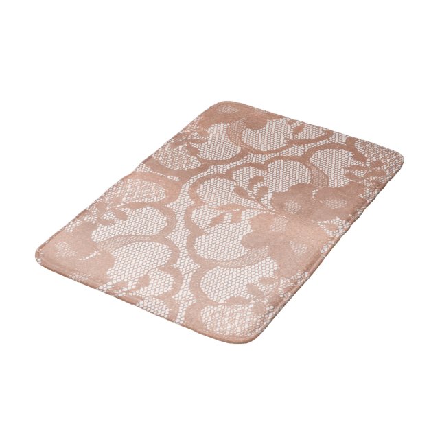 Alfombrilla De Baño Glam White Luxury Glam Rosa Gold Rubor Pink Lace (Angular)