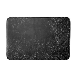 Alfombrilla De Baño Glimmery Onyx Grunge Silvery Black Glam Damask