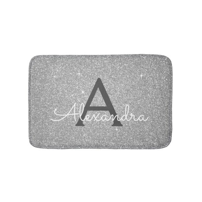 Alfombrilla De Baño Glitter plateado Sparkke Monograma Mat (Anverso)