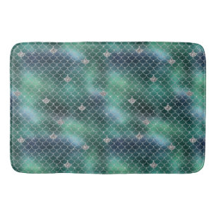 Alfombrilla De Baño Glitz plateado del océano Verde azulado