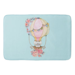 Alfombrilla De Baño Globo de aire caliente lindo con acuarela de oso