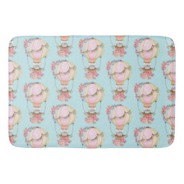 Alfombrilla De Baño Globo de aire caliente lindo con patrón de acuarel