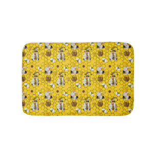 Alfombrilla De Baño Gnomos haciendo miel floral amarilla abejas 