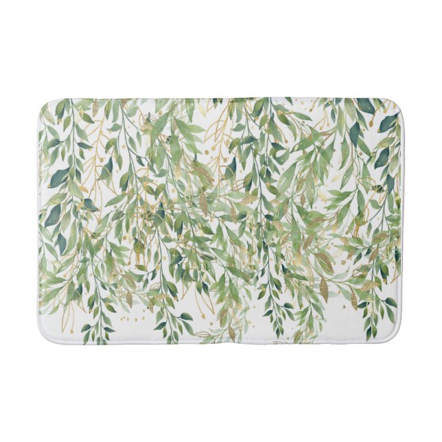 Alfombrilla De Baño Gold And Green Decorative Plant Leaves (Anverso)