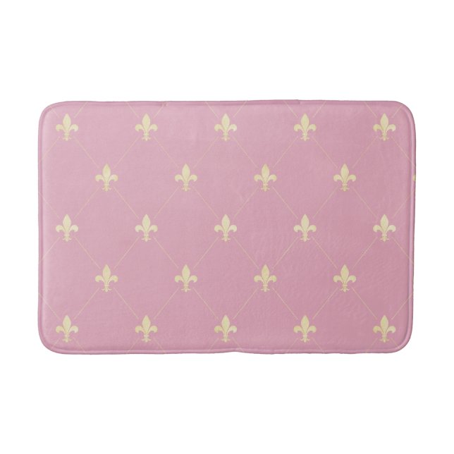 Alfombrilla De Baño Gold Fleur-de-Lis Dusky Pink (Anverso)
