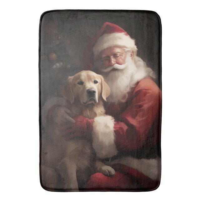 Alfombrilla De Baño Golden Retriever Con Navidades De Santa Clause (Frente vertical)