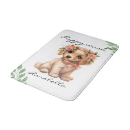 Alfombrilla De Baño Golden Retriever Puppy Con Nombre Personalizado De