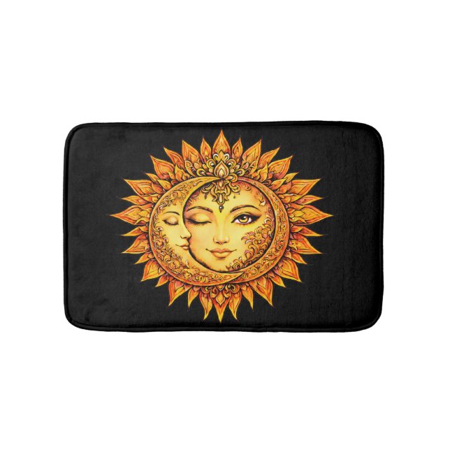 Alfombrilla De Baño Golden Sun Moon Boho Goddess | Celestial Mandala (Anverso)