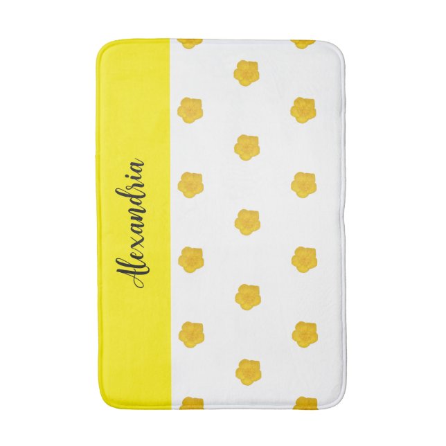 Alfombrilla De Baño Golden Yellow Wildflower Photo Name Monogram  (Frente vertical)