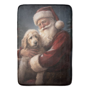 Alfombrilla De Baño Goldendoodle con Navidades festivos de Santa Claus