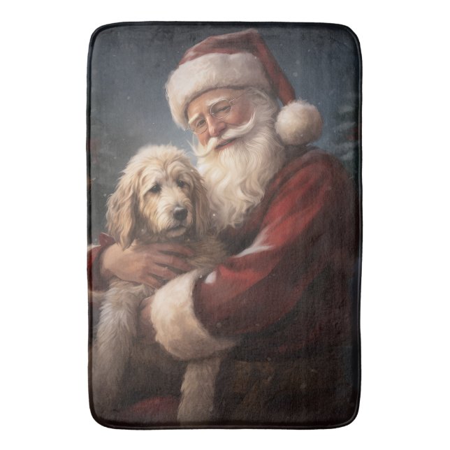 Alfombrilla De Baño Goldendoodle con Navidades festivos de Santa Claus (Frente vertical)