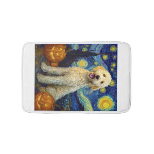 Alfombrilla De Baño Goldendoodle Perro Lindo Halloween Jack O Linterna