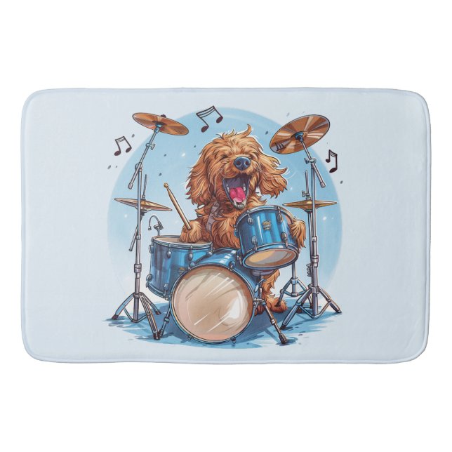 Alfombrilla De Baño Goldendoodle tocando la batería (Anverso)